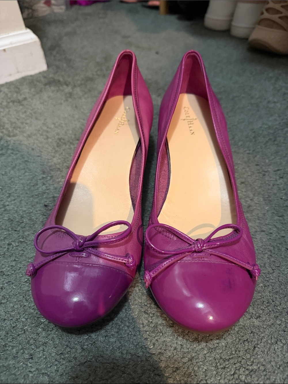 Cole Haan Fuchsia Leather wedges with Glossy Cap Toe